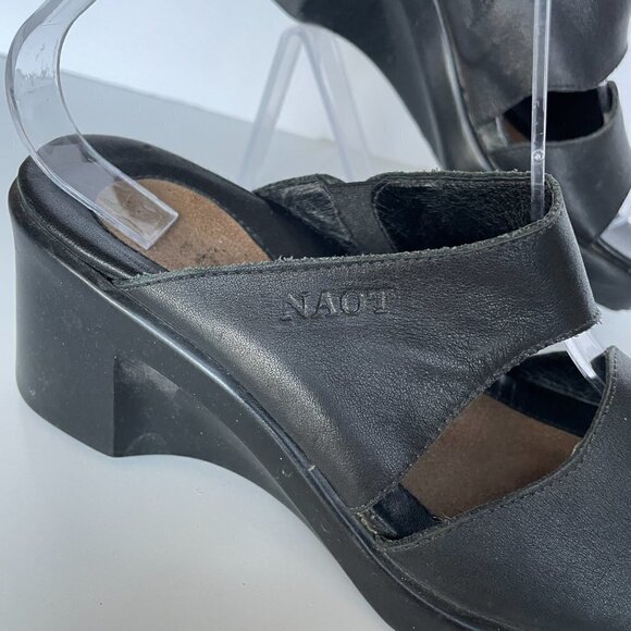 NAOT Two-Strap Leather Slip on Heeled Sandals Black 6 - Picture 3 of 9
